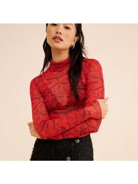 Rachel Antonoff Lillian Mesh Turtleneck Dogs Whimsical Vintage Country Womens M